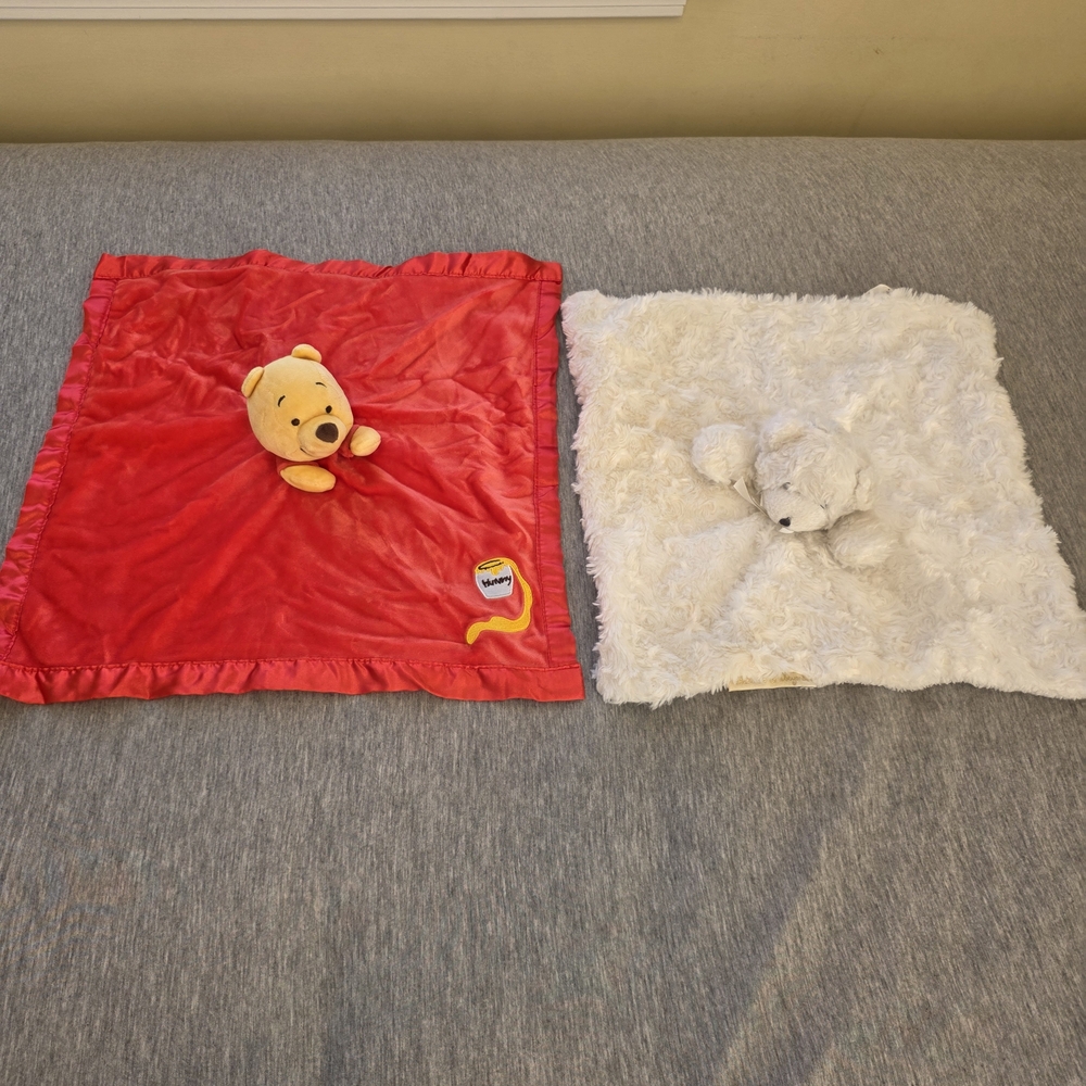 Winnie the Pooh and Fluffy Bear Plush Lovey Security Blanket